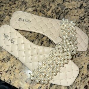 Miss Lola Sandal. Size 8. Pearl beaded. Never worn